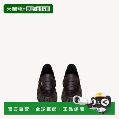 自营欧洲直邮YSL圣罗兰 LE LOAFER系列女士焦棕色鳗鱼皮logo标识