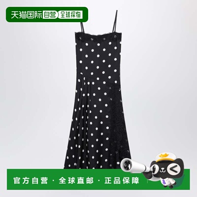 香港直邮Sportmax 斯宝麦斯 女士 长款波尔卡圆点真丝蕾丝连衣裙(