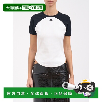1h可退 香港直邮Courreges 女士 圆形撞色T恤 M325JTS214JS020300