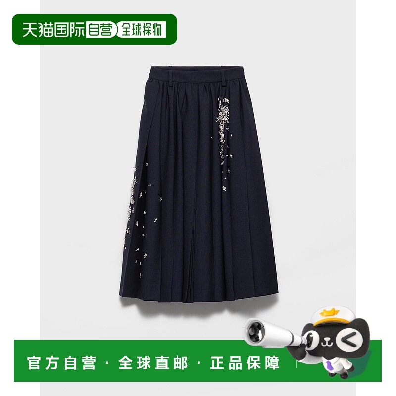欧洲直邮PRADA (2025) 褶饰刺绣中长半身裙普拉达