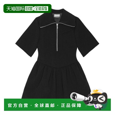 1h可退 香港直邮GANNI 甘尼 女士 黑色 Bonded Crepe 连衣裙 W025