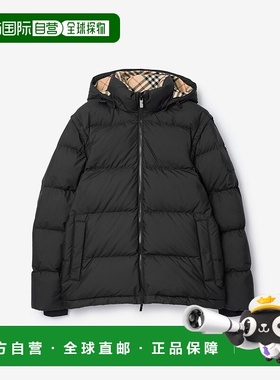 自营欧洲直邮Burberry博柏利 男士黑色聚酯纤维双向拉链开合羽绒