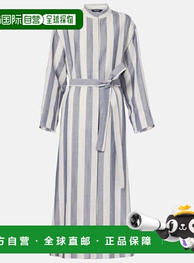 1h可退 香港直邮'S Max Mara 女士 Rima 条纹苎麻棉质中长连衣裙