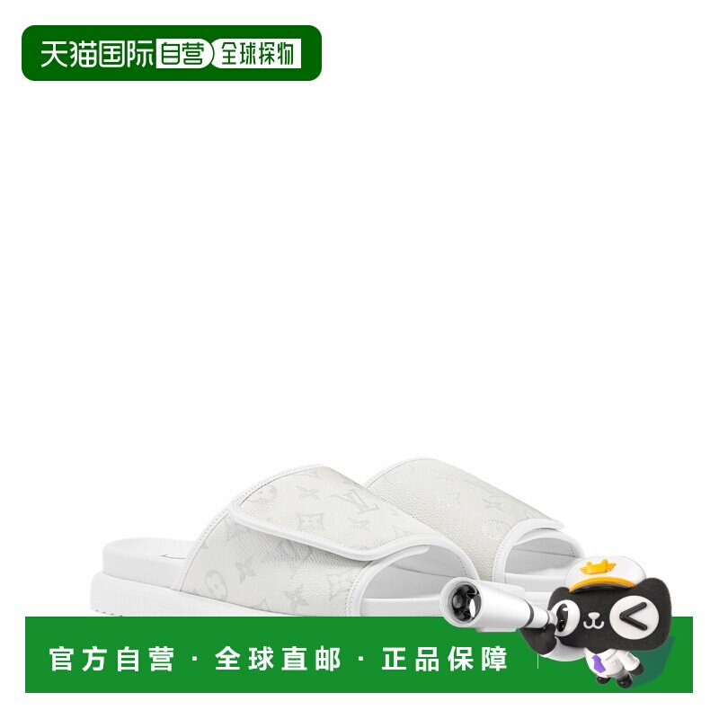 自营欧洲直邮LV路易威登 男士白色皮革老花图案凉鞋穆勒鞋拖鞋