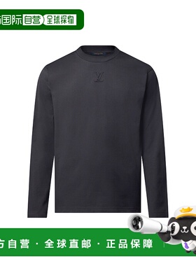 自营1h可退 欧洲直邮LV路易威登 男士黑色棉压纹logo标识长袖T恤