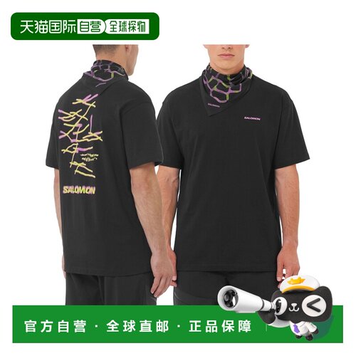 自营欧洲直邮Salomon Wild Rays 男士深黑色有机棉短袖T恤运动