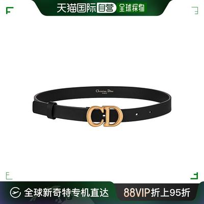 欧洲直邮Dior/迪奥23新款 女士2cm黑色光滑牛皮革CD金扣腰带