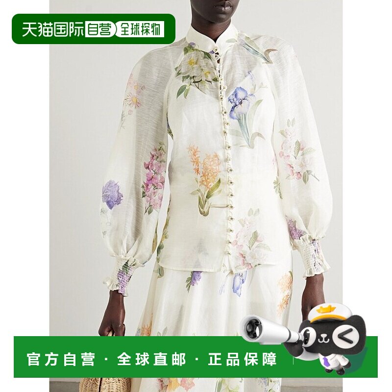 香港直邮Zimmermann 长袖衬衫 3594TS241亚麻真丝泡泡袖