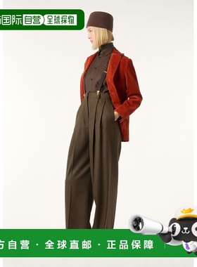 自营欧洲直邮Loro Piana 女士暗绿色初剪羊毛阔腿裤喇叭裤休闲裤