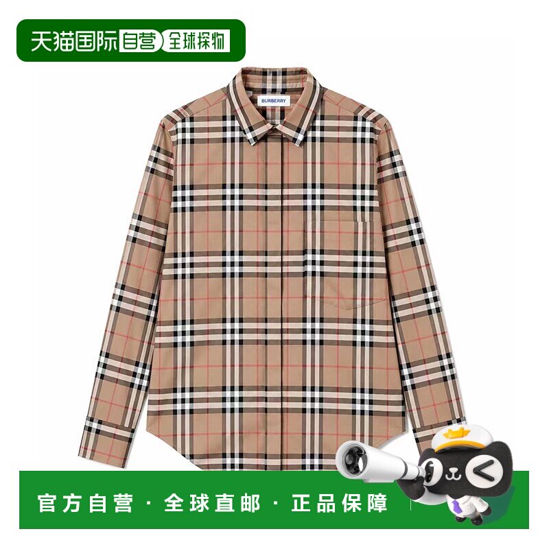 自营欧洲直邮Burberry/博柏利 女士棕色棉质格纹长袖衬衫图片