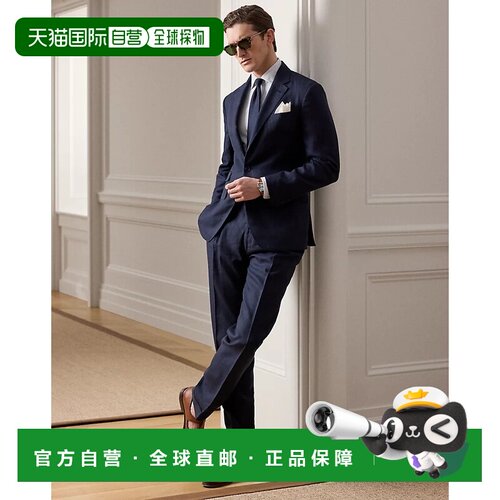 自营欧洲直邮Ralph Lauren拉夫劳伦 Gregory男士海军蓝格纹手工长