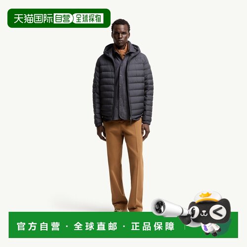 自营欧洲直邮Moncler盟可睐 Solienn男士深蓝色AirSoft连帽短款羽