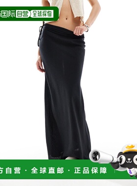 1h可退 香港直邮ASOS 女士 bias 设计亚麻混纺长款半身裙(黑色)