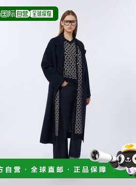 自营欧洲直邮'S Max Mara女士午夜蓝羊毛长款浴袍大衣