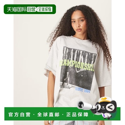1h可退 香港直邮ASOS 女士 championships 设计宽松款网球印花灰T