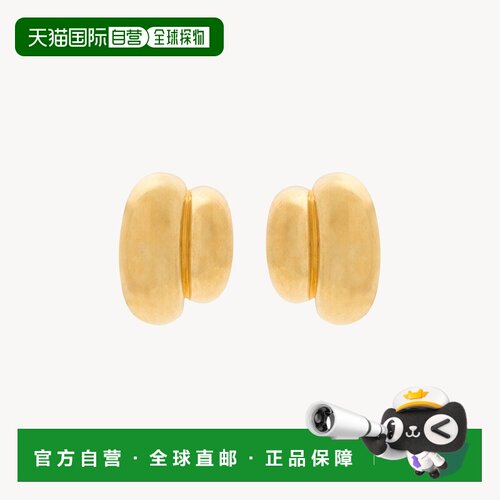 自营欧洲直邮YSL圣罗兰 女士黄铜金色金属双圆盘BUMPY耳环配饰