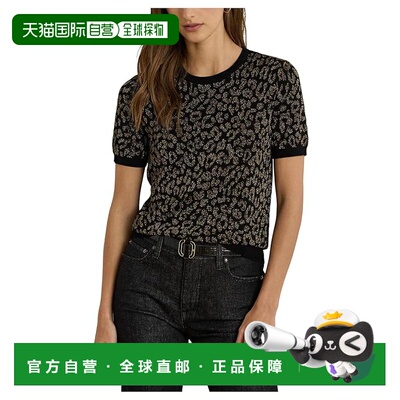 1h可退 香港直邮Lauren Ralph Lauren 女士 金属感豹猫短袖毛衣
