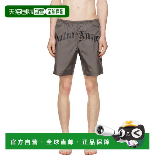 香港直邮Palm Angels 棕榈天使 男士 棕色 Curved Logo 泳裤 PMFD