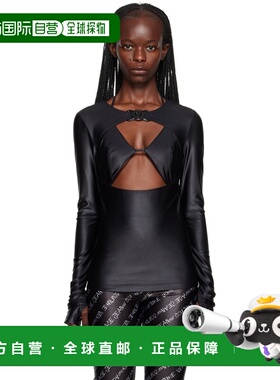 1h可退 香港直邮versace 范思哲 女士 黑色 V-Emblem 长袖 T恤 E7