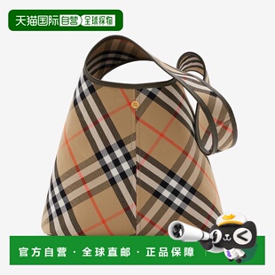 自营欧洲直邮Burberry 女士沙色棉质格纹印花配收纳袋单肩 博柏利