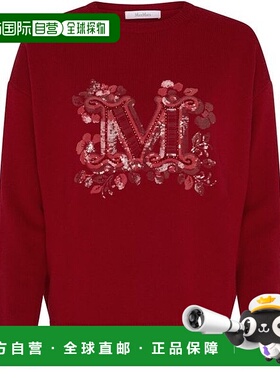 自营欧洲直邮MAXMARA麦丝玛拉 Quota女士红色羊毛M字母圆领长袖针