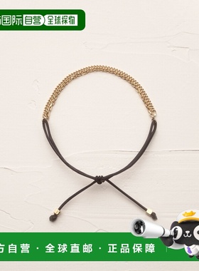 自营欧洲直邮YSL圣罗兰 女士黄金色/黑色再生金格纹手链