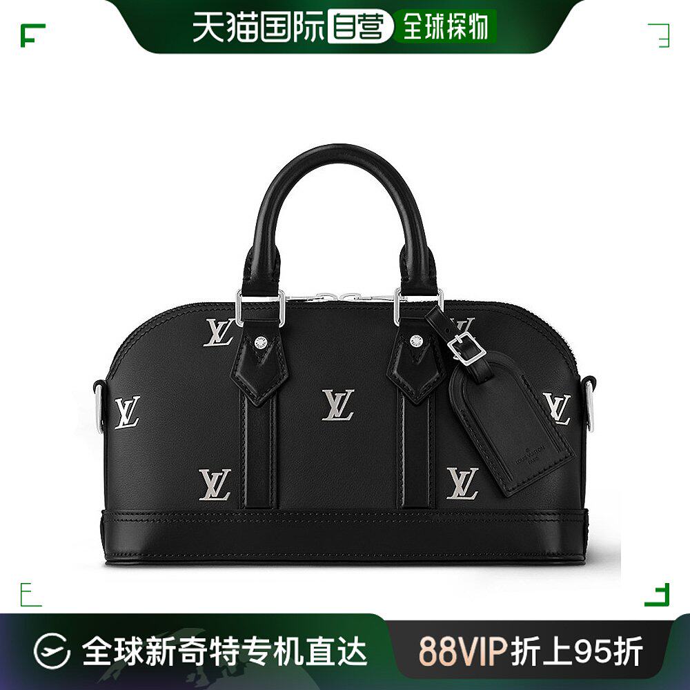 欧洲直邮lv/路易威登24新款 男士黑色牛皮革印花logo双拉链手提包