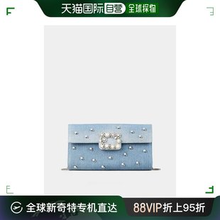 Strass 欧洲直邮ROGER VIVIER Flower 珍珠扣牛仔布手拿包