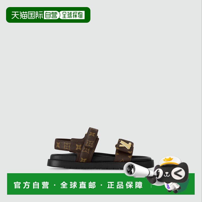 自营1h可退 欧洲直邮LV路易威登 女士棕色帆布平跟凉鞋时尚高级感