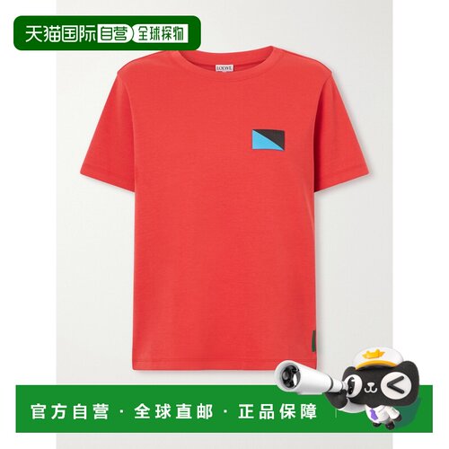 香港直邮LOEWE 罗意威 女士 徽标压花皮革边棉混纺针织T恤 S359Y2