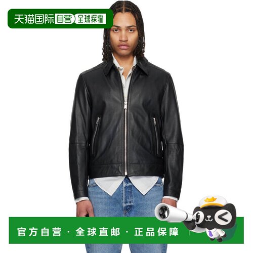 香港直邮BOSS 波士 男士 黑色 Regular Fit 皮革夹克 50543214