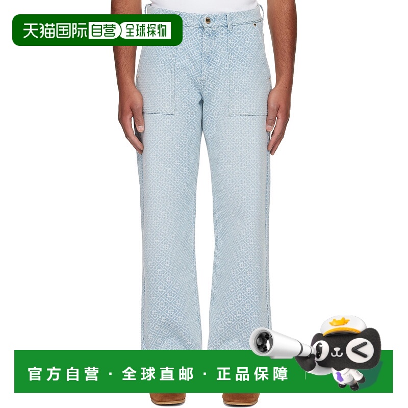 1h可退 香港直邮Casablanca 男士 蓝色 Relaxed Monogram 牛仔裤