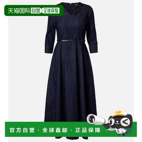 1h可退 香港直邮'S Max Mara 女士 Vela 精饰束带牛仔中长连衣裙