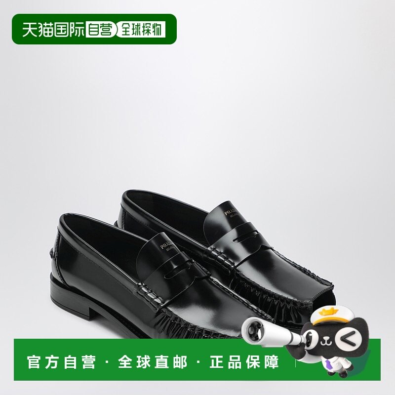 香港直邮Prada 普拉达 女士 黑色绒毛皮质鱼嘴乐福鞋 1K200O020P3