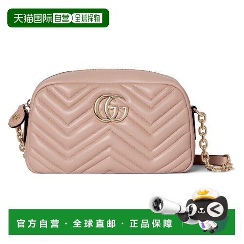 自营欧洲直邮GUCCI古驰 GG Marmont女士皮革相机包钱包米色玫瑰色