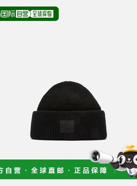 自营欧洲直邮Acnes Studios Face男士黑色羊毛Logo针织帽
