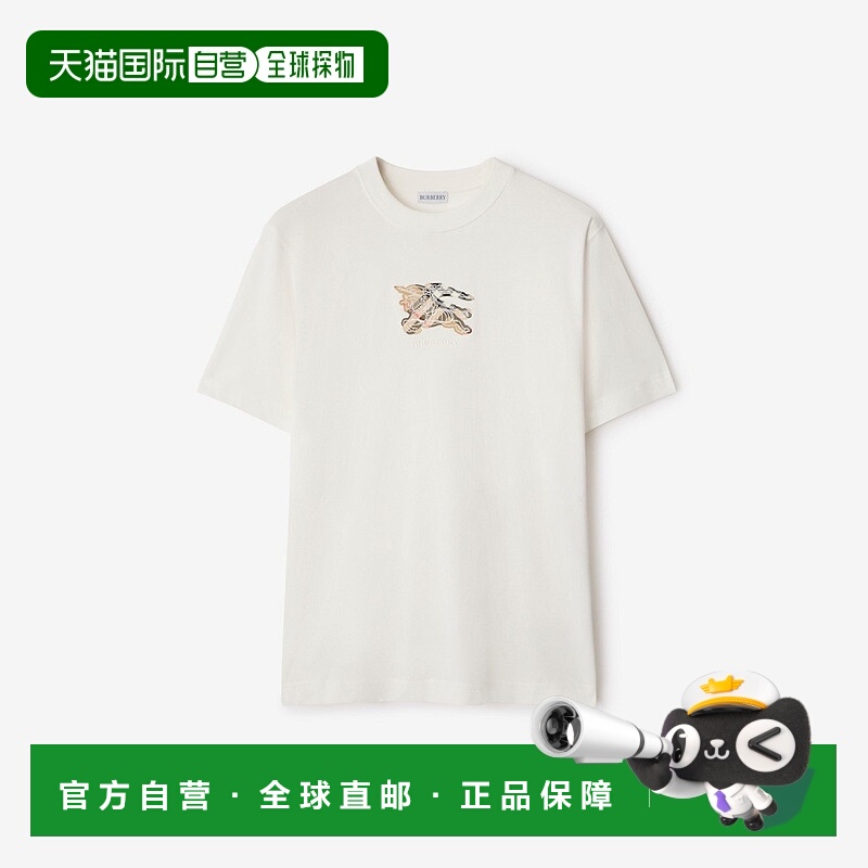 自营欧洲直邮Burberry博柏利 EKD系列男士粉笔白棉短袖格纹T恤