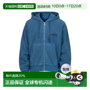 Stussy 刺绣logo袋鼠口袋拉链连帽加绒卫衣 男女同款