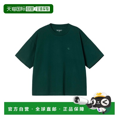 自营欧洲直邮Carhartt WIP Chester女士深杉绿色棉logo标识短袖T