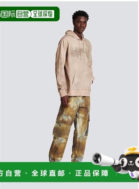 香港直邮Balmain 徽标印花棉质连帽衫 AH1JT047GC61长袖卫衣