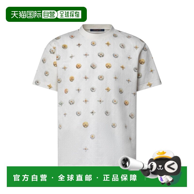 自营欧洲直邮LV路易威登 男士乳白色棉质老花提花T恤