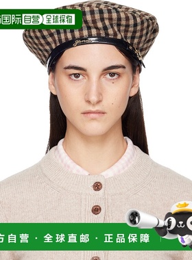 1h可退 香港直邮GANNI 甘尼 女士 棕色 Checked Wool Mix 贝雷帽