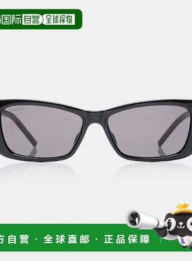 1h可退 香港直邮Gucci 古驰 女士 徽标矩形太阳眼镜 black黑色 舒