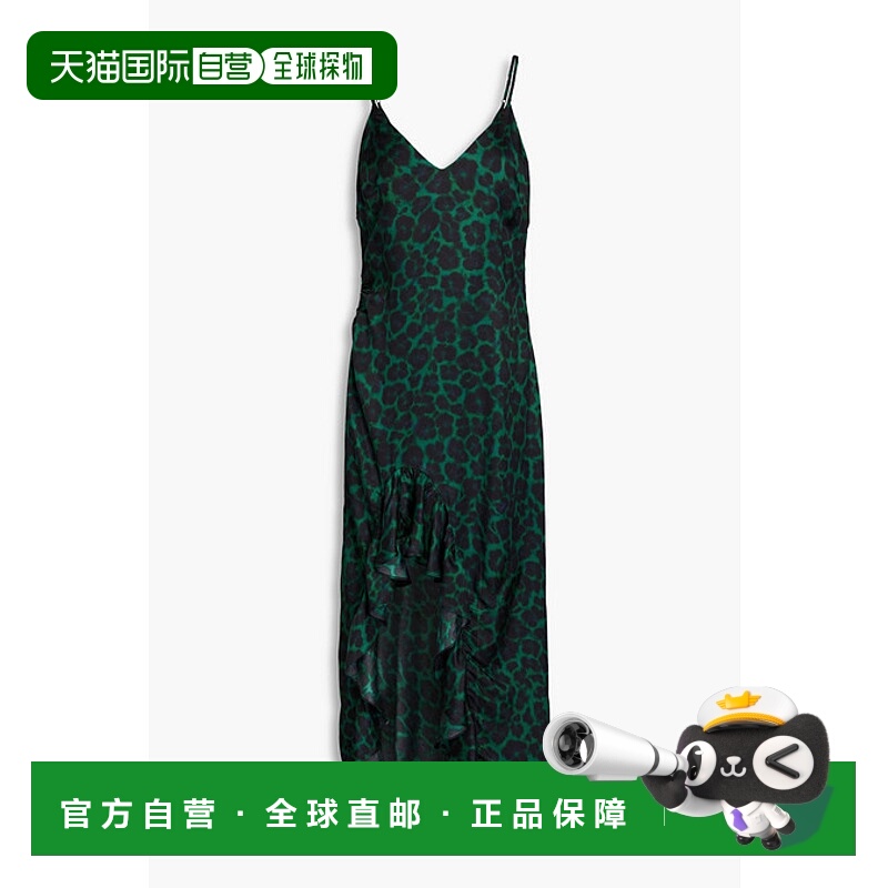 1h可退 香港直邮Sandro 女士 褶皱豹纹缎面斜纹布中长连衣裙 SFPR