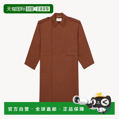 自营欧洲直邮YSL圣罗兰 男士赭石色丝质宽肩风衣