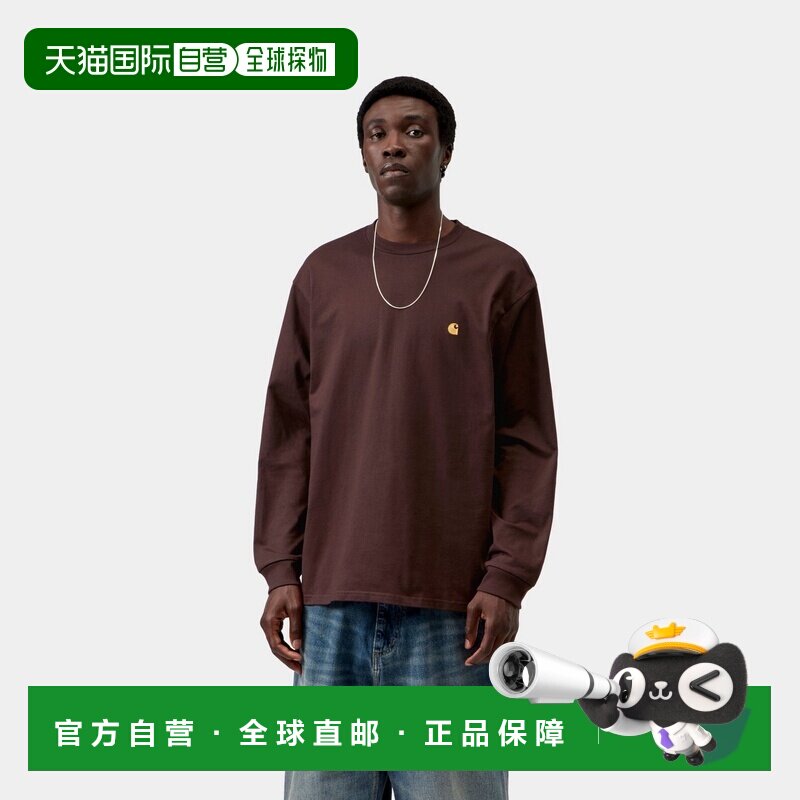 自营欧洲直邮Carhartt WIP Chase男士深棕色/金色棉质长袖T恤图片