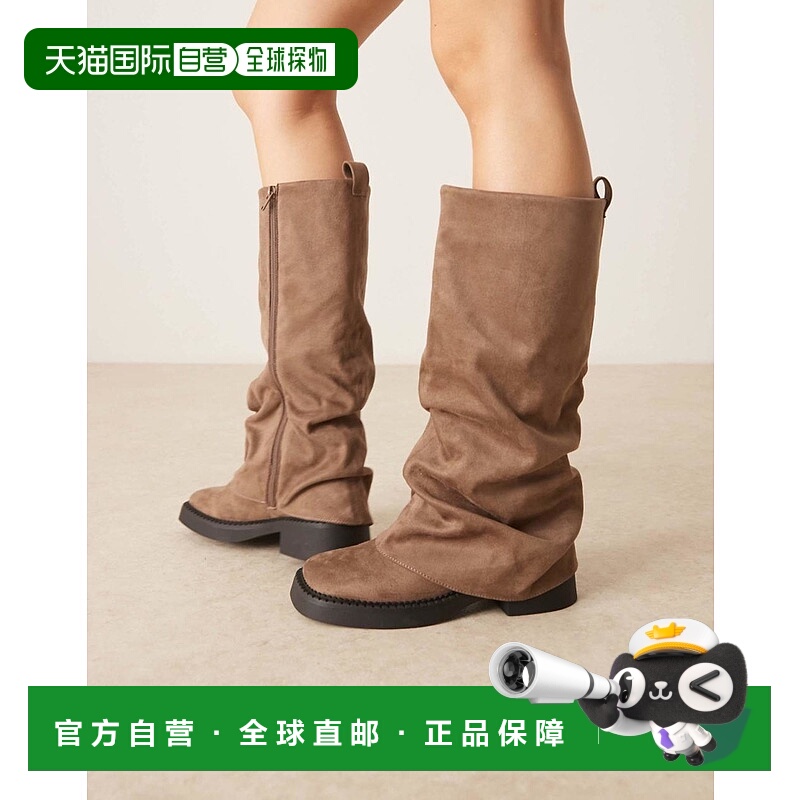1h可退 香港直邮ASOS 女士 Caden suedette 设计粗跟翻折平底及膝