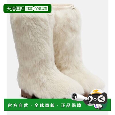 1h可退 香港直邮YVES SALOMON 女士 毛羊皮中筒靴子 white白色 舒