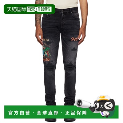 1h可退 香港直邮AMIRI 男士 黑色 Embroidered Sinners Skinny 牛