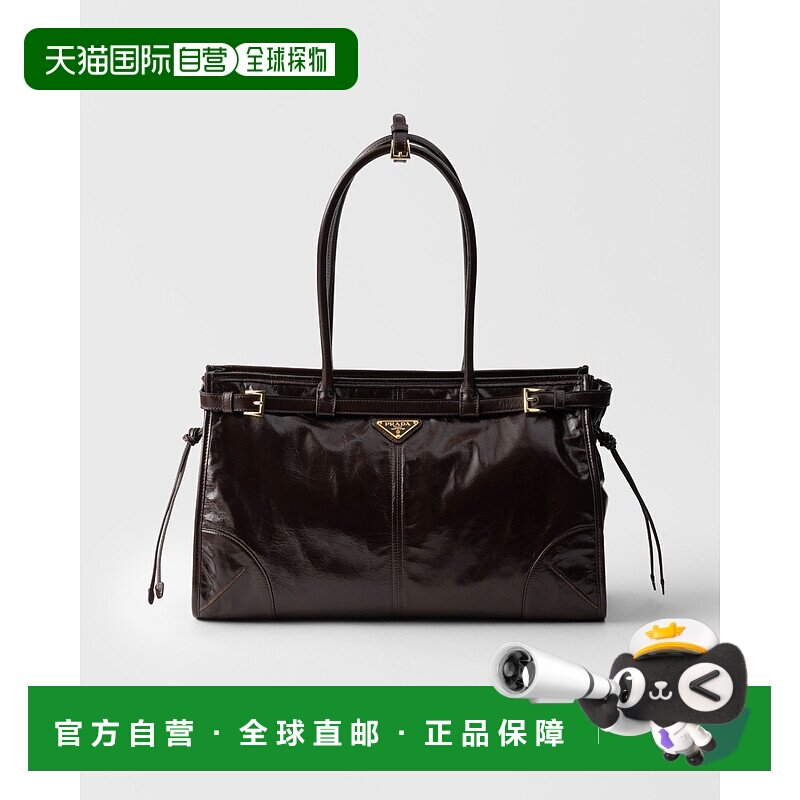 欧洲直邮PRADA(2025)Prada Bonnie 大号皮革手提包斜挎包单肩包